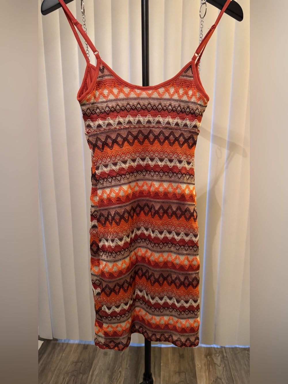 Sleeveless Orange Patterned Knit Dress